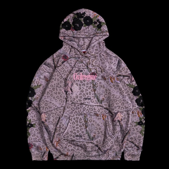 Civil Regime Pink Cheetah Print Black Roses Hoodie Size Large